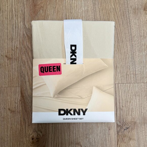 4 Pc. DKNY Queen Beige Tan Cream Sheets Sheet Set Fitted, Flat, 2 Pillowcases - Picture 1 of 5